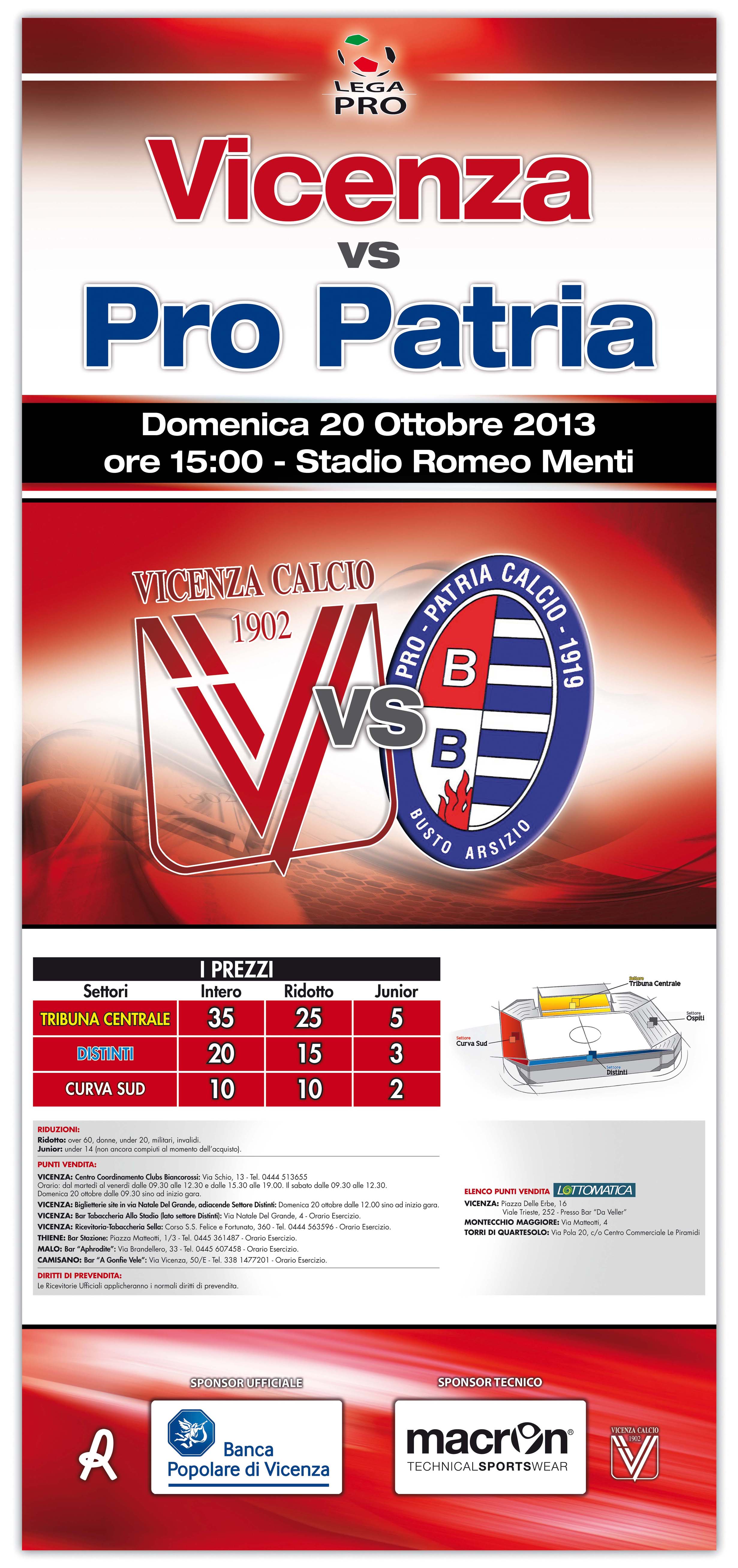 Vicenza-Pro Patria, i biglietti